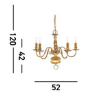 A four-arm brass chandelier with dimensions of 120cm height, 42cm body, 52cm width.