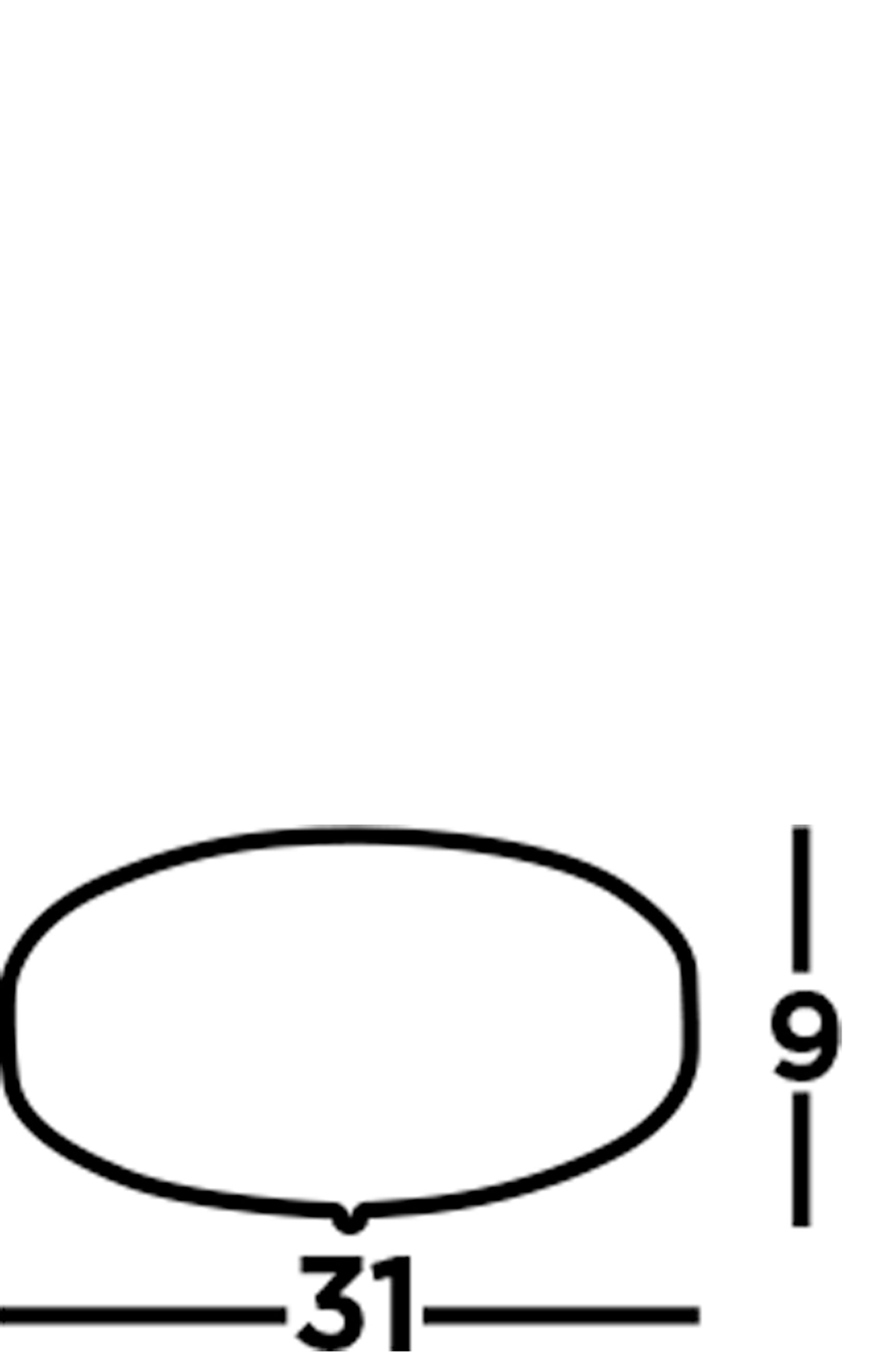 Diagram showing the dimensions of an oval light fixture, 31 units wide and 9 units high.