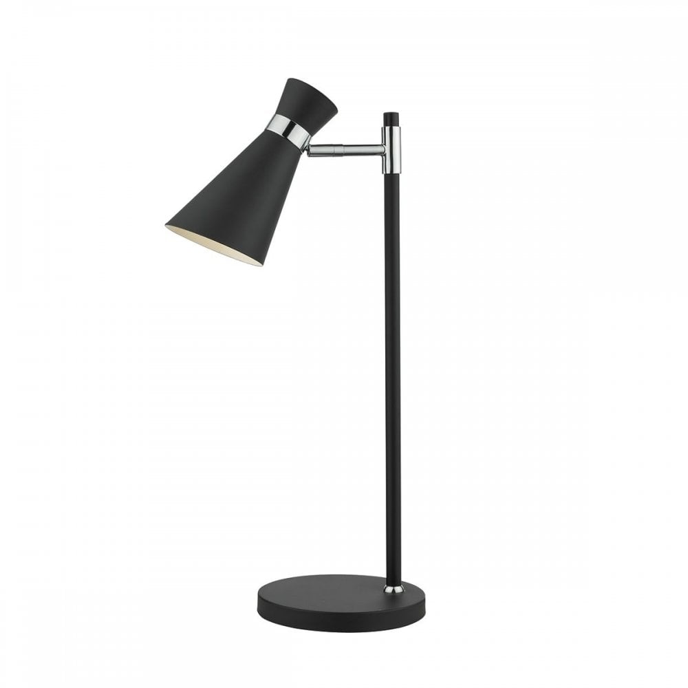 Stylish black and chrome table lamp with an adjustable cone-shaped shade.