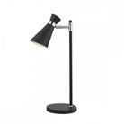 Stylish black and chrome table lamp with an adjustable cone-shaped shade.