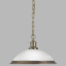 An eye-level view of the Antique Brass Pendant Light with a white background.