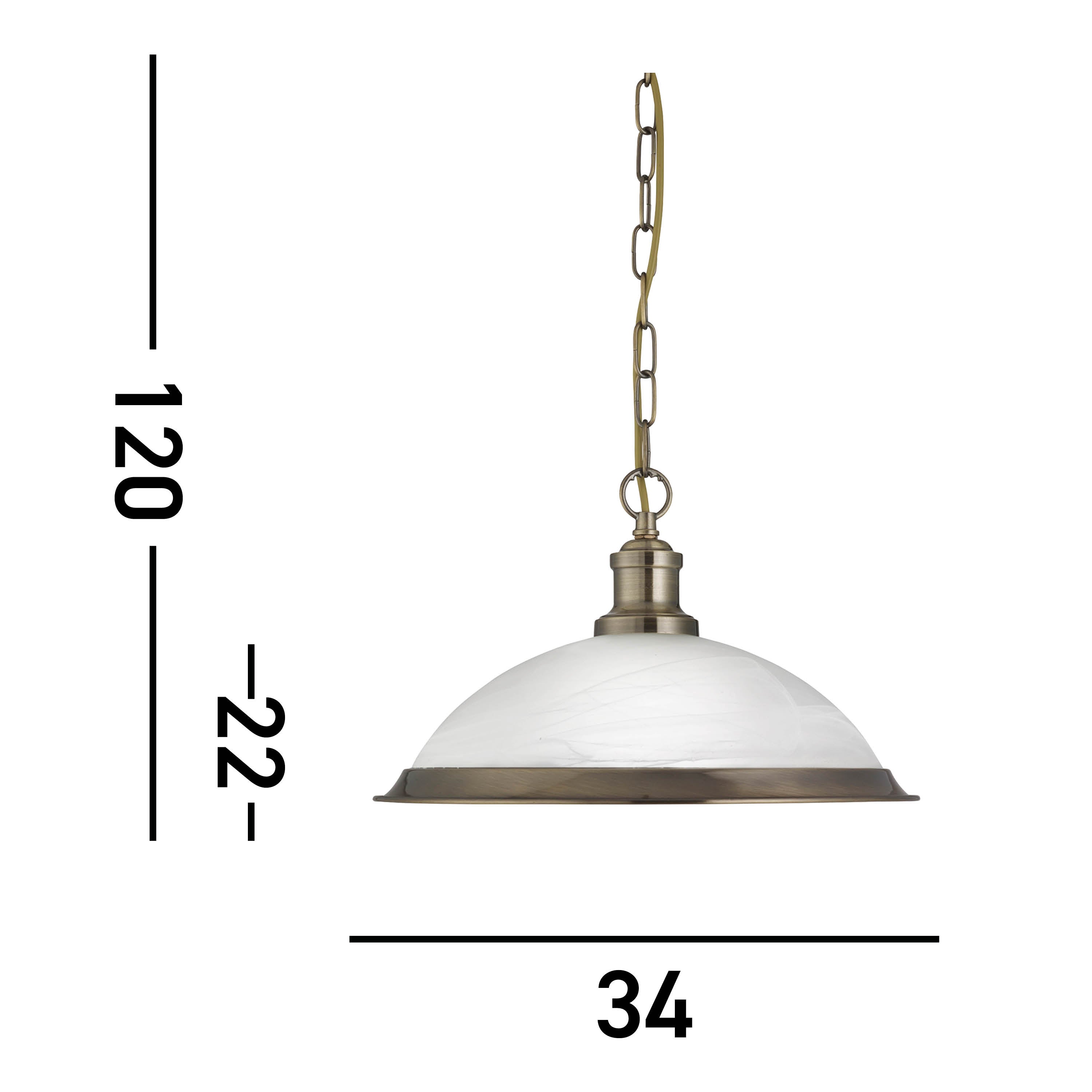A diagram of the Antique Brass Pendant Light with dimensions in centimeters.