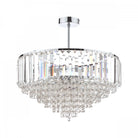 A stunning crystal chandelier featuring brilliant tiered prisms on a white background.
