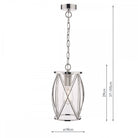 A diagram of the pendant light with measurements for height and diameter.