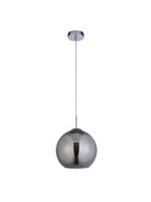 A full view of the pendant light with its smoked glass shade.