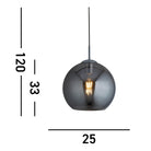 Diagram showing the dimensions of the pendant light in centimeters.