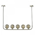 A linear pendant light with five smoky glass globes, providing a modern lighting solution.