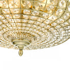 A close-up of a crystal flush mount light fixture.