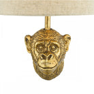 Close-up of the front of a golden monkey head wall light.