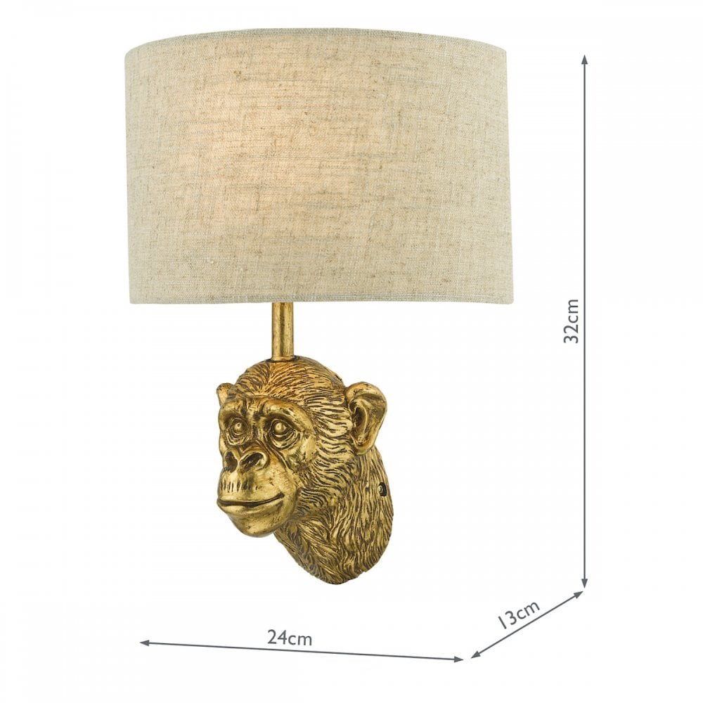 Dimensions of the golden monkey head wall light are 32cm high, 24cm wide, and 13cm deep.