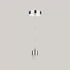 Chrome ceiling pendant set with white lamp holder and textile cable against a gray background.