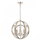Polished nickel sphere pendant light with two visible bulbs, providing elegant illumination.