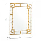 Gold bamboo framed mirror with dimensions of 107cm height, 81cm width, and 4cm depth.