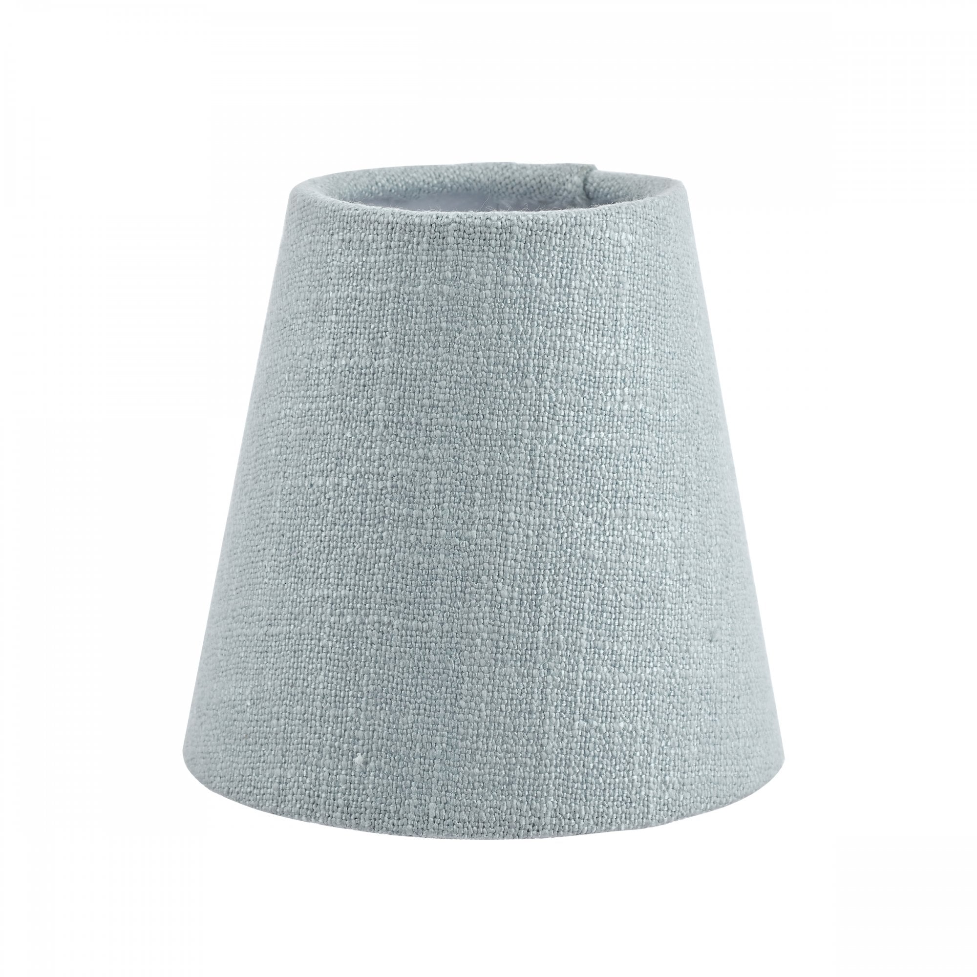 A small light blue fabric lamp shade with a subtle texture, suitable for small lamps.
