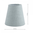A small light blue fabric lamp shade with measurements of 12.5cm diameter and height.