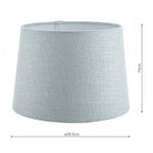 A medium light blue fabric lamp shade with measurements of 20.5cm diameter and 14cm height.