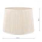 A pleated natural linen empire drum lampshade with dimensions indicated.