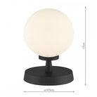 A spherical table lamp with dimensions of 17cm height and 10.5cm diameter.