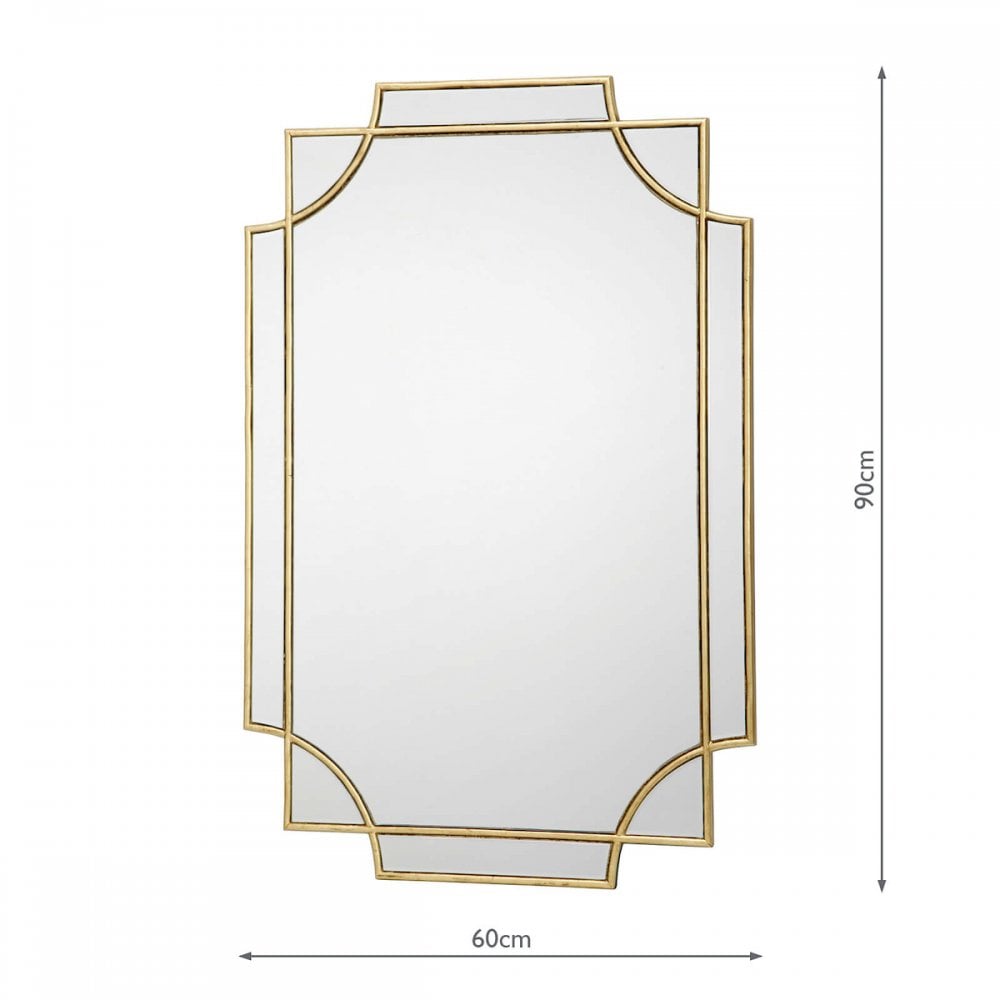 The Florence Gold Ornate Wall Mirror with dimensions of 90cm height and 60cm width.
