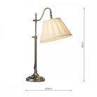Dimensions of the antique brass table lamp, showing a height of 60cm and width of 34cm.