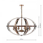Diagram of the chandelier displaying its dimensions: 75cm width, 55cm height, and adjustable drop.
