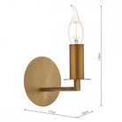A brass wall light with dimensions: 17cm wide, 12cm deep, and 14cm high.