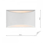 A white wall sconce with light, displaying dimensions of 30cm length and 14cm height.