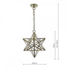 A star-shaped pendant light with dimensions, showing a diameter of 42cm and adjustable height.