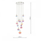 Dimensions of the 12-light multi-pendant chandelier, showing a 150cm drop and 44cm width.