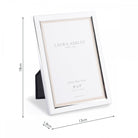 Silver photo frame with height, width, and depth measurements for clarity.