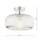 A clear, dimensional rendering of the ribbed glass flush ceiling light with measurements.