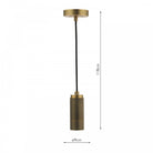 A brass pendant light fixture with dimensions showing a height of 118cm and width of 9cm.