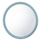 Round mirror with a light blue beaded frame on a white background.
