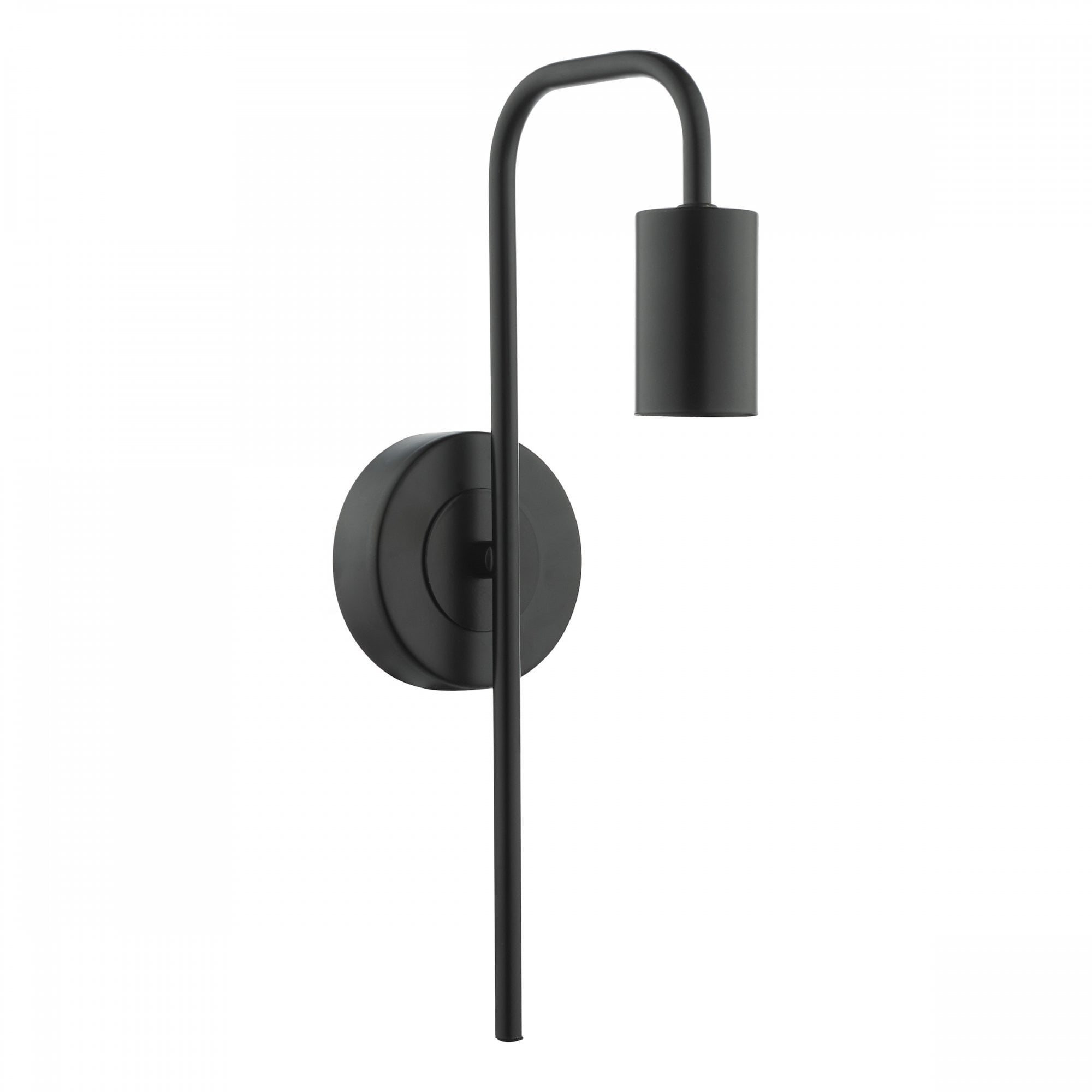 Black wall lamp with no bulb, showing the empty socket.