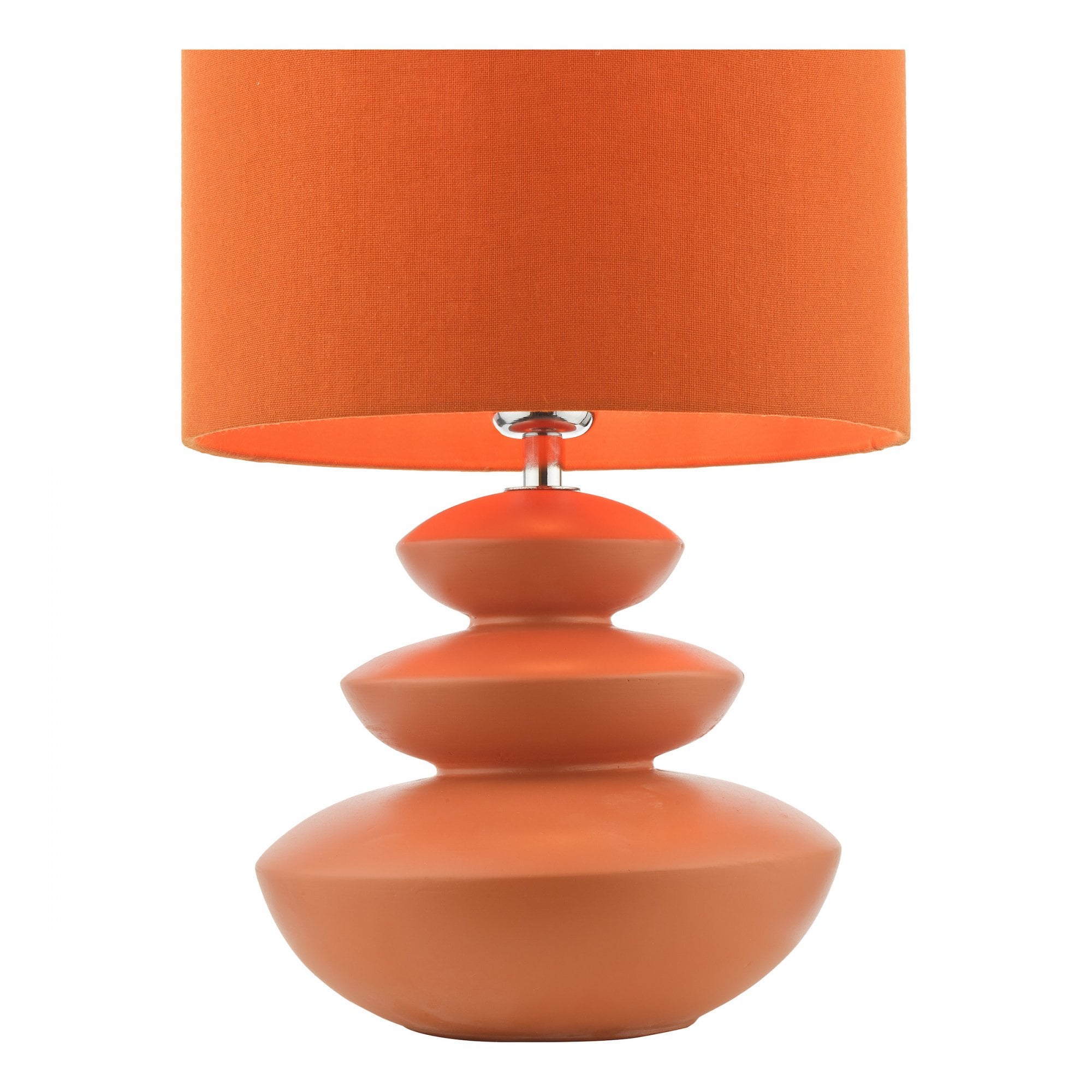 An orange table lamp with a three-tiered base, perfect for modern home decor.