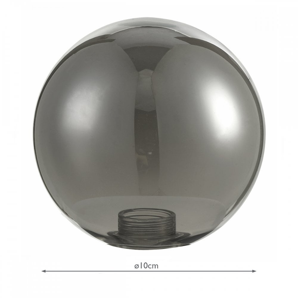 A 10cm diameter smoke-colored glass globe shade with a threaded opening.