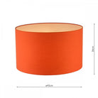 An orange drum lampshade with dimensions indicated: 43cm diameter, 26cm height.