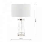 A white lampshade with a glass and metal base, showing dimensions of 48.5cm by 30cm.