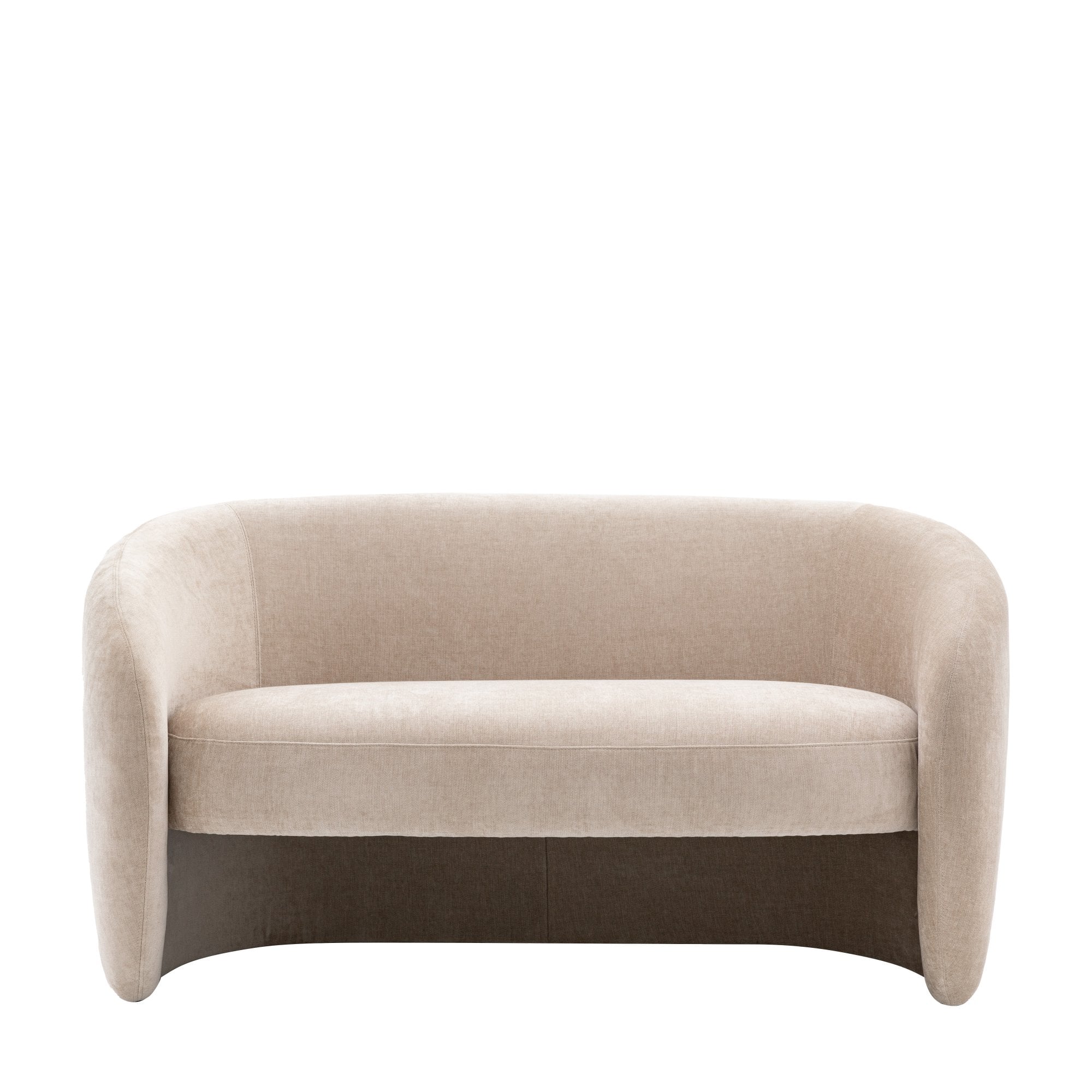 A beige two-seater sofa, presented on a white background.