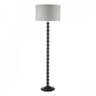 Elegant black floor lamp with a unique textured stand and a complementary light gray shade.