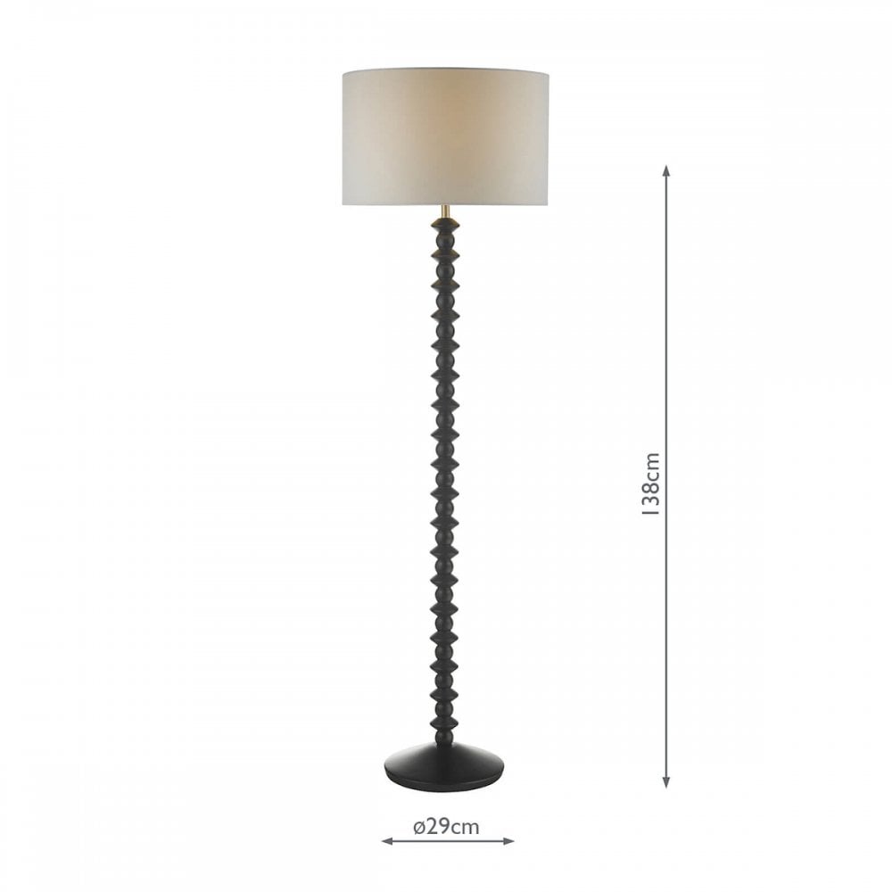 Black textured floor lamp with dimensions, showing a height of 138cm and a base of 29cm.