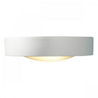 White rectangular wall light with a curved base, emitting a warm glow.
