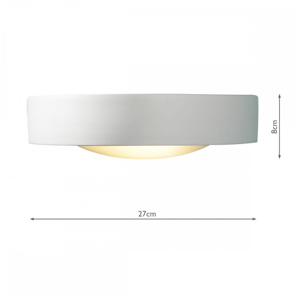 White rectangular wall light with dimensions: 27cm width and 8cm height.
