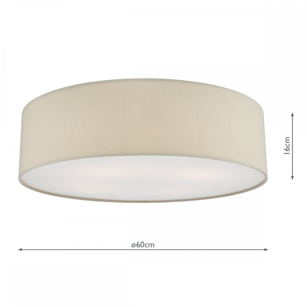 A cream-colored fabric ceiling light with dimensions showing a 60cm diameter and 16cm height.