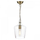 A full studio shot of the pendant light with a clear glass shade.
