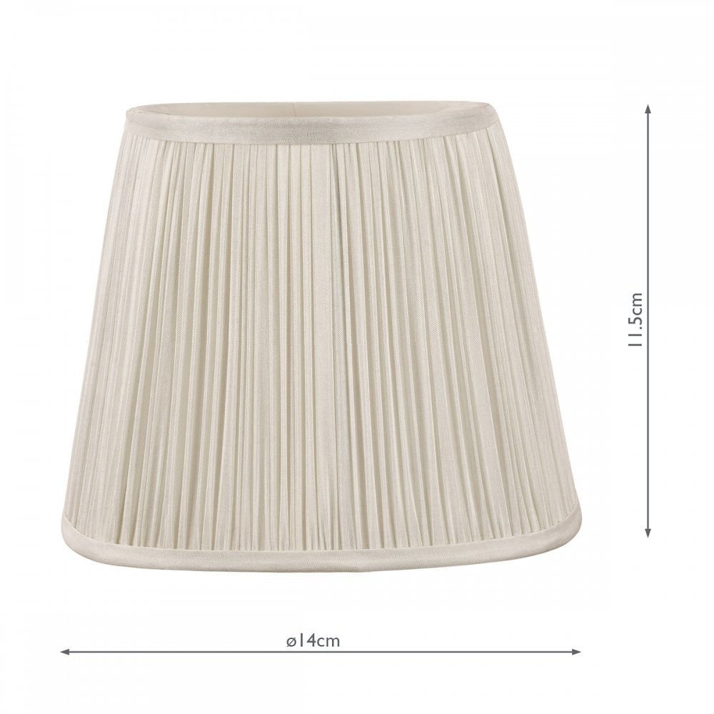 A white pleated lampshade with dimensions indicated: 14cm diameter, 11.5cm height.