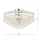 A close-up view of a crystal chandelier with its measurements labeled.