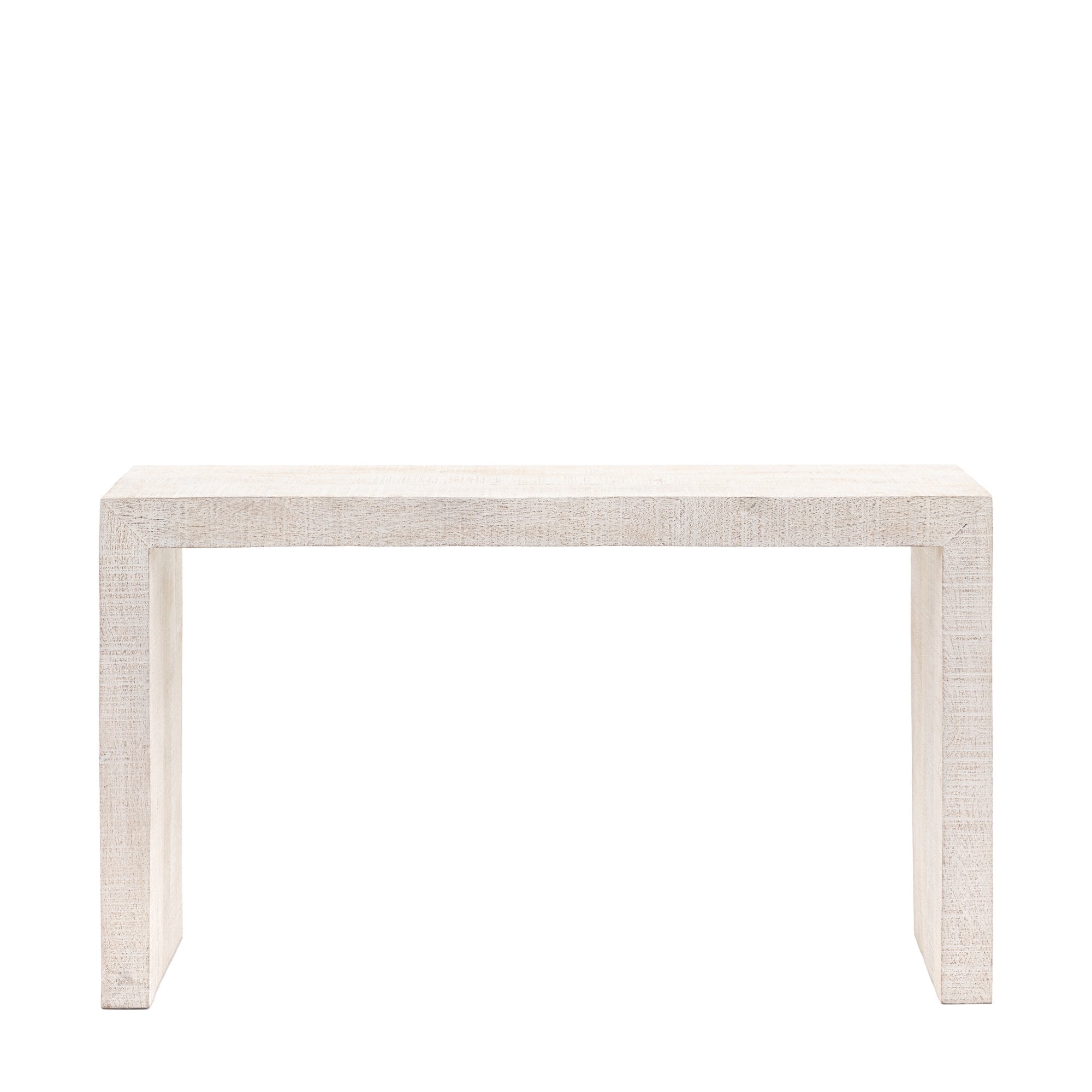 A white console table with a minimalist design.