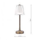 Bronze rechargeable table lamp with dimensions of 35cm high and 13cm diameter.