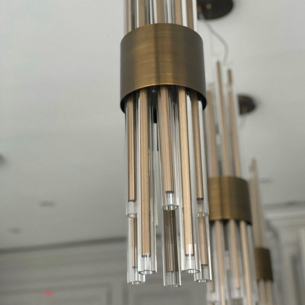 Colmar Antique Brass Pendant Light With Clear Glass Rods by RV Astley